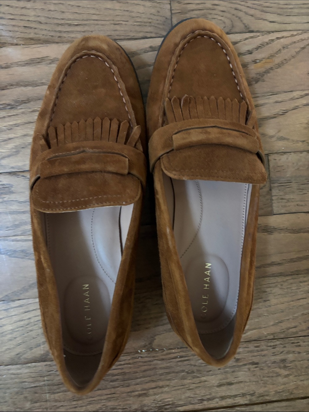 Cole Haan Women's Chestnut Suede Fringe Penny Loafers